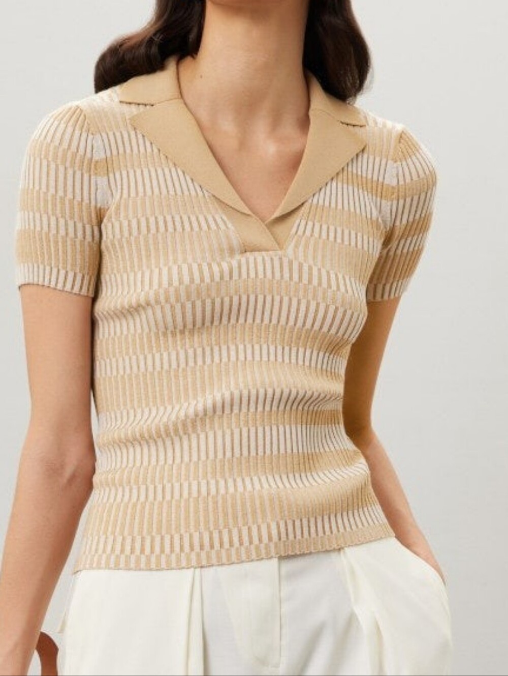 Club Monaco Ribbed Johnny Collar Sweater Top Short Sleeves Neckline Size S
